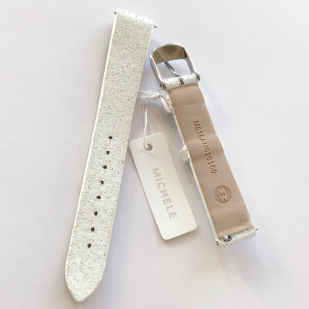 MICHELE | White Crystal 16mm Leather Watch Band - Picture 6 of 9